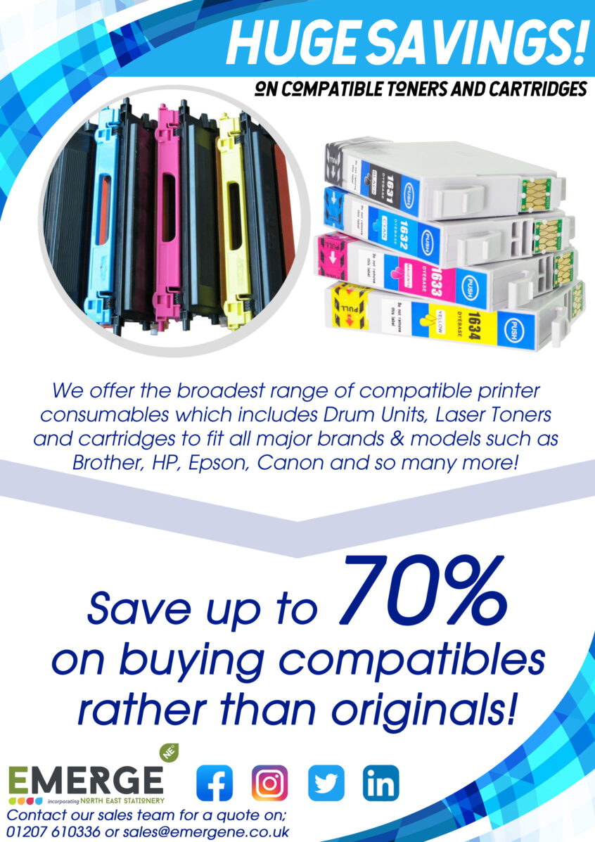 Compatible Toners Front Flyer Page - Explains the benefits of using compatible toners
